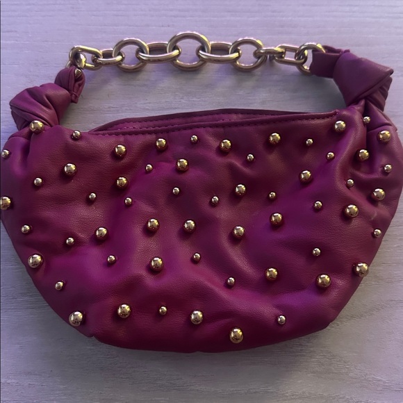ZARA- Studded Pink Clutch with Gold Accents - Picture 3 of 5